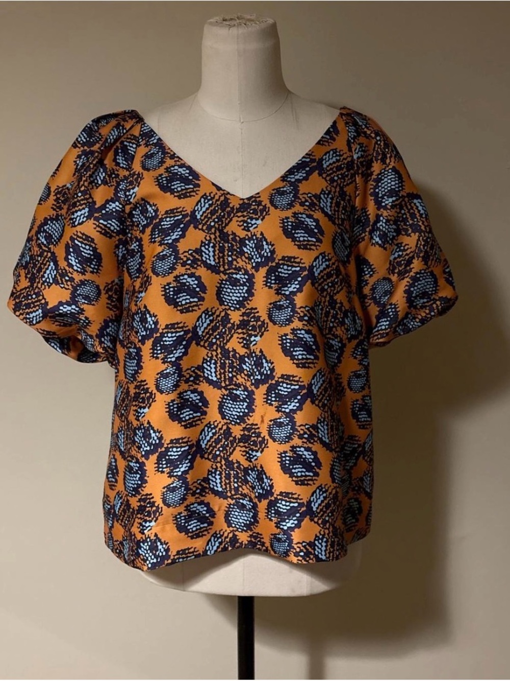 Jade Orange and Blue Abstract V-Neck Blouse